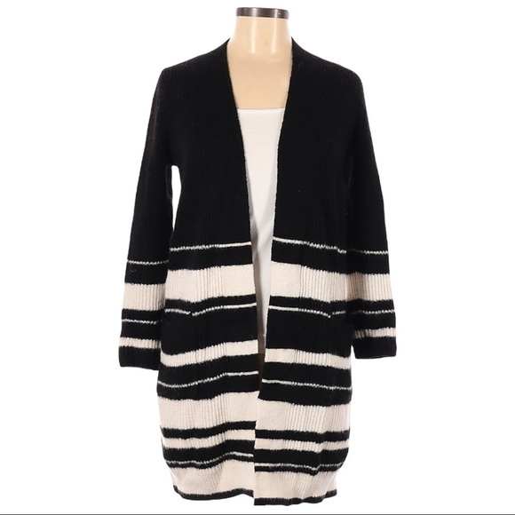 🌺 Style & Co Longline Stripe Colorblock Open Soft Wool Blend Cardigan Size M - Picture 1 of 11